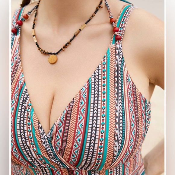 Bloom Chic Plus Size Bandana Striped Print Adjustable Straps Swim Dress 22-24W. - Picture 2 of 13